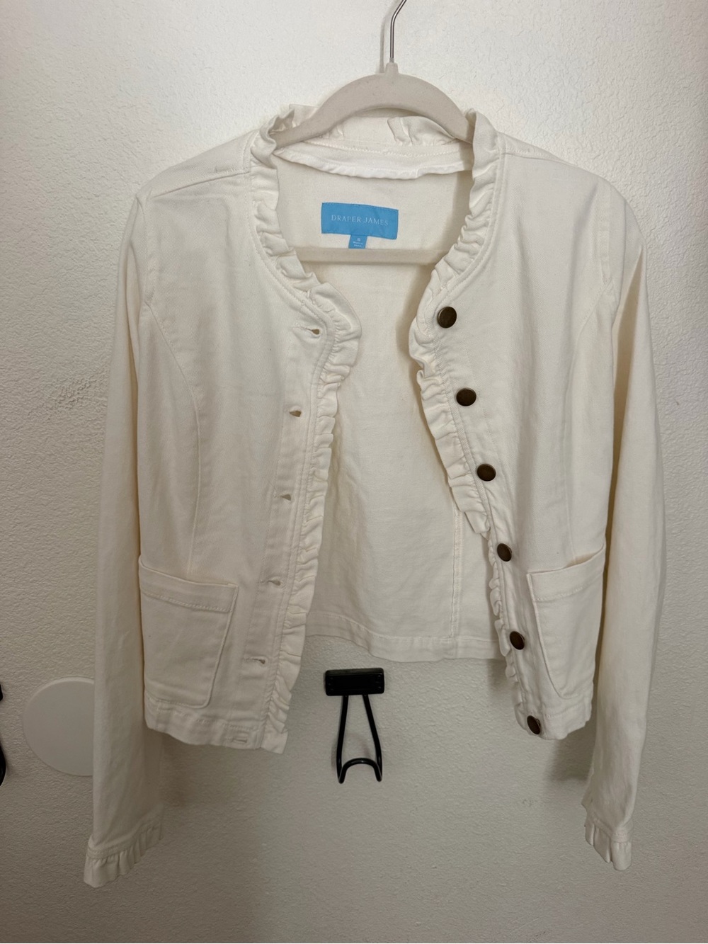 Draper James Cream Ruffle-Trim Cotton Jacket